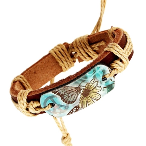 Handmade Butterfly Flower Leather Lace-Up Bangle - Picture 2 of 4